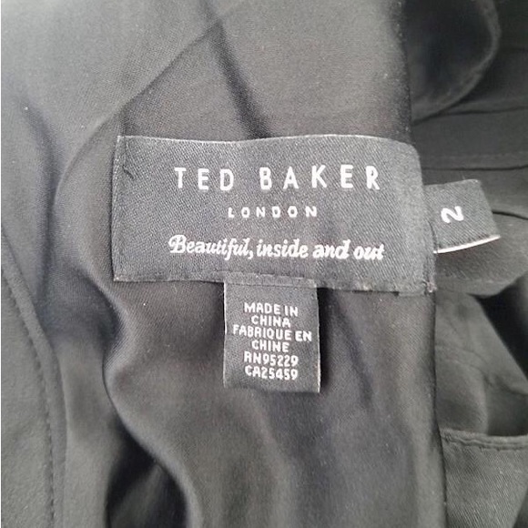 Ted Baker - V Back Pleated Fit And Flare Black Belted Dress - Picture 7 of 7